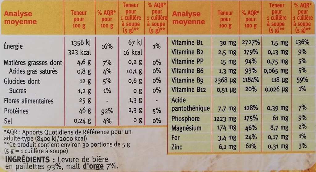 la liste des ingrédients des étiquettes alimentaires