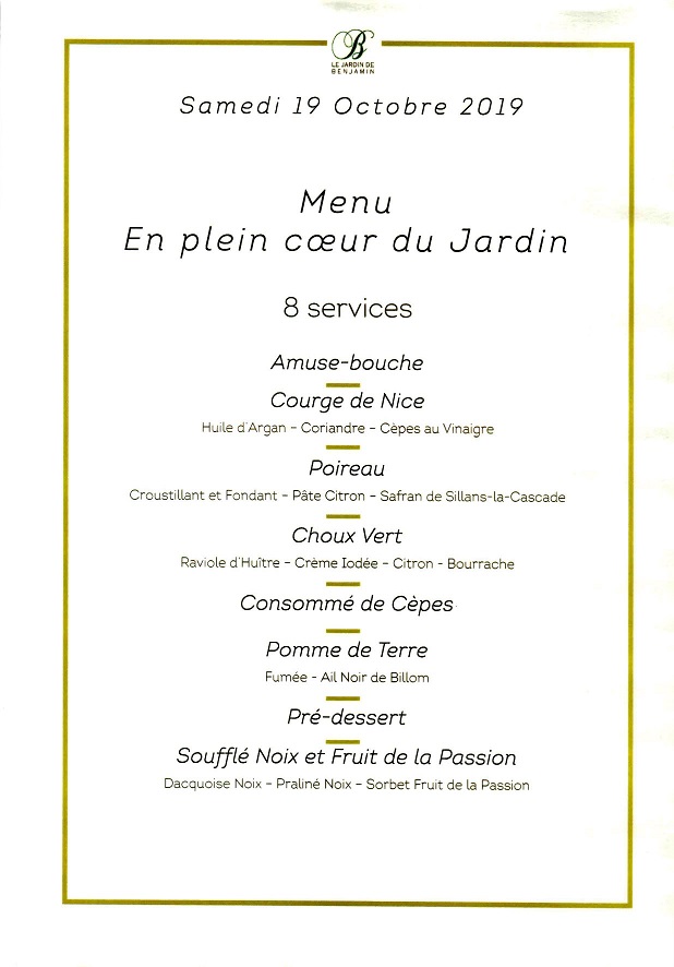 Menu du jardin de benjamin au domaine du château de berne