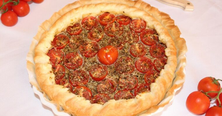 Tarte à la moutarde et aux tomates cerises