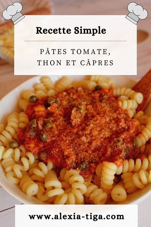 pâtes à la tomate, thon et câpres