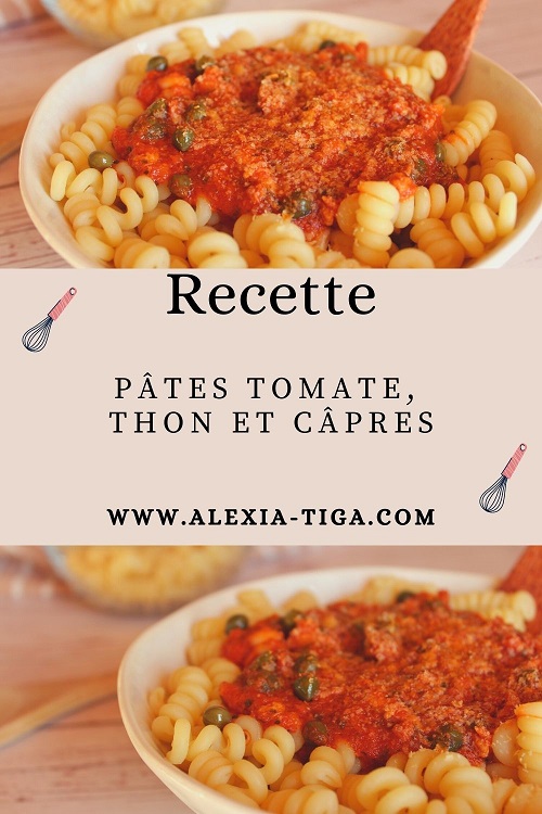 pâtes à la tomate, thon et câpres